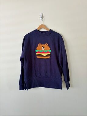 LINE FRIENDS Navy Crewneck Sweatshirt with Bear Burger Patch